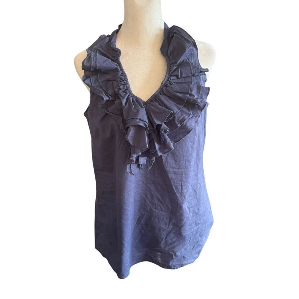Loft blue ruffle 100% cotton tank top blouse size small